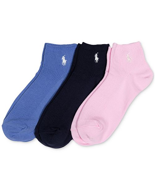 Polo Ralph Lauren Women's 3-Pk. Ribbed Ankle Socks 75442PK Women's Fashion Shoes & Accessories