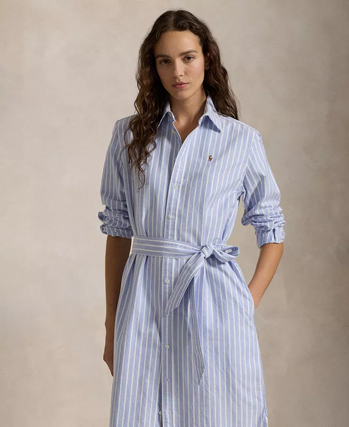 Polo Ralph Lauren Women's Belted Cotton Oxford Shirtdress Women's Fashion Shoes & Accessories