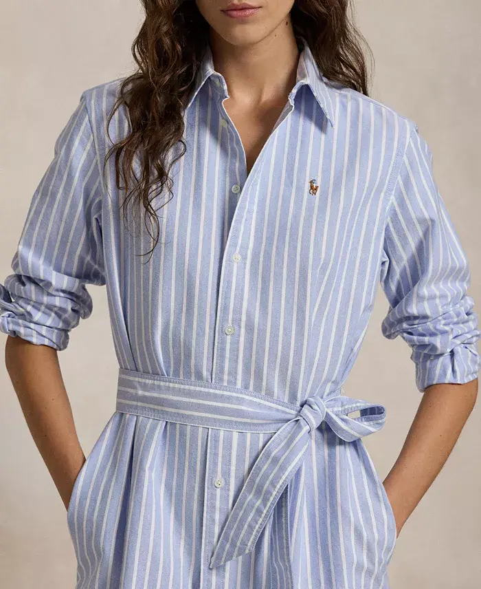 Polo Ralph Lauren Women's Belted Cotton Oxford Shirtdress Women's Fashion Shoes & Accessories