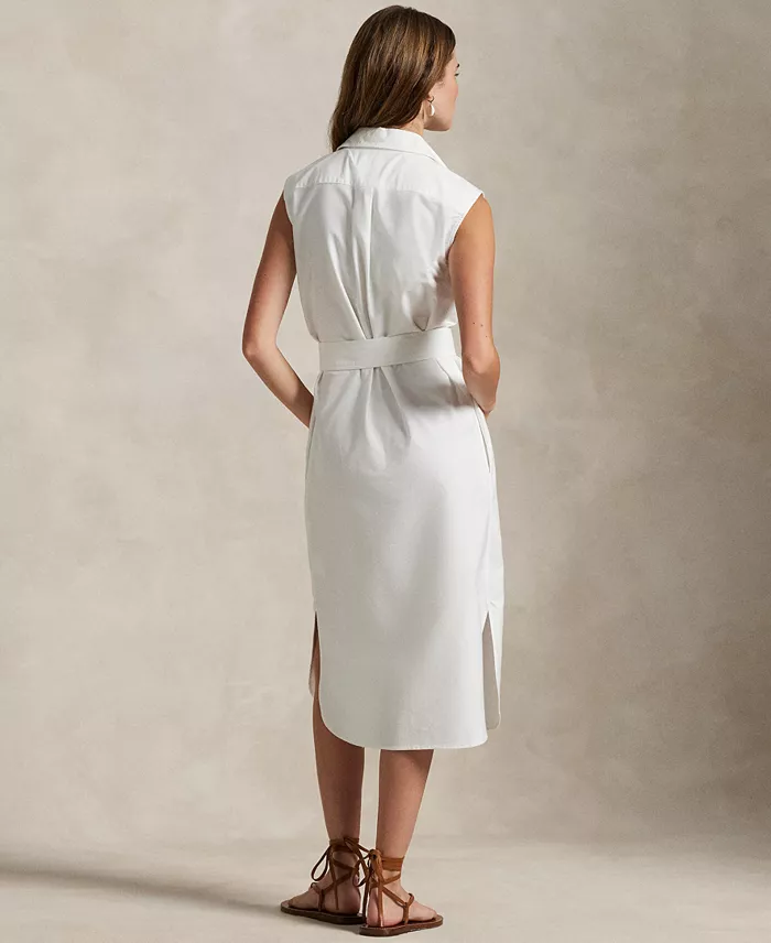 Polo Ralph Lauren Women's Belted Oxford Sleeveless Shirtdress Women's Fashion Shoes & Accessories
