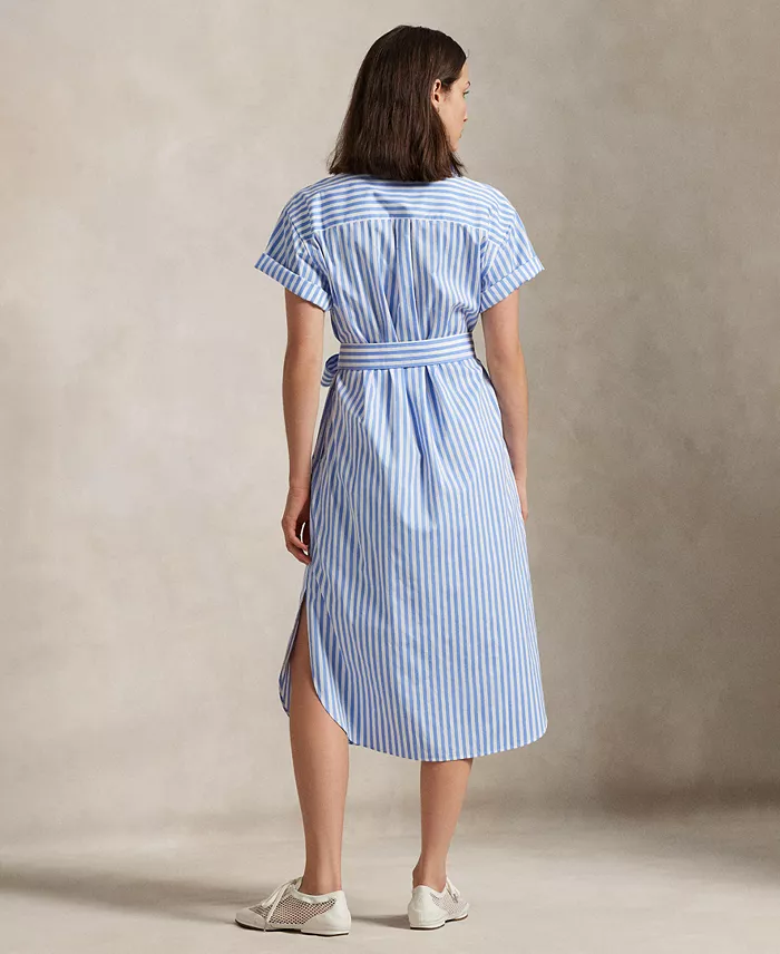 Polo Ralph Lauren Women's Belted Striped Cotton Shirtdress Women's Fashion Shoes & Accessories