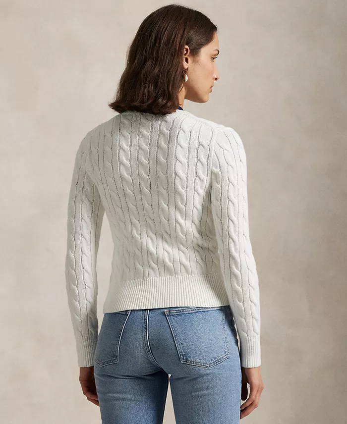 Polo Ralph Lauren Women's Cable-Knit Cotton Crewneck Cardigan Sweater Women's Fashion Shoes & Accessories