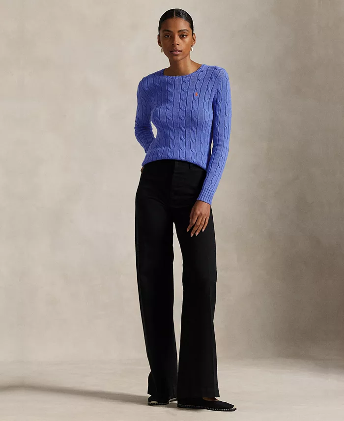 Polo Ralph Lauren Women's Cable-Knit Cotton Crewneck Sweater Women's Fashion Shoes & Accessories