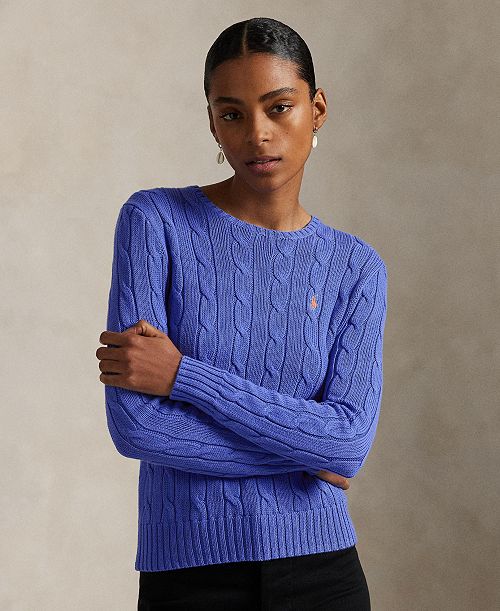 Polo Ralph Lauren Women's Cable-Knit Cotton Crewneck Sweater Women's Fashion Shoes & Accessories