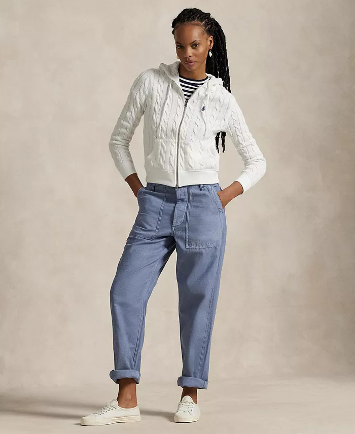 Polo Ralph Lauren Women's Cable-Knit Cotton Full-Zip Hoodie Sweater Women's Fashion Shoes & Accessories