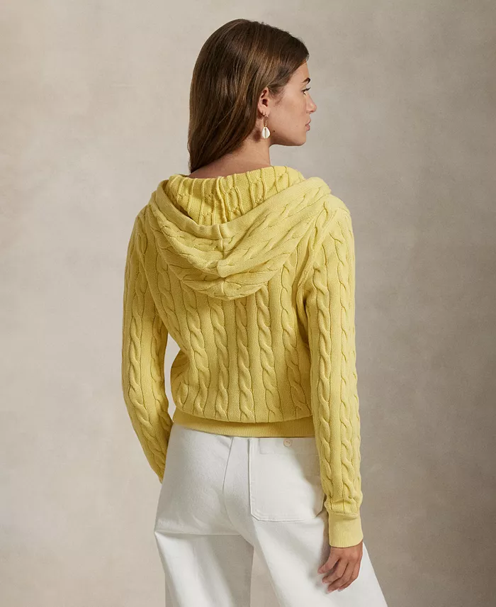 Polo Ralph Lauren Women's Cable-Knit Cotton Full-Zip Hoodie Sweatshirt Women's Fashion Shoes & Accessories