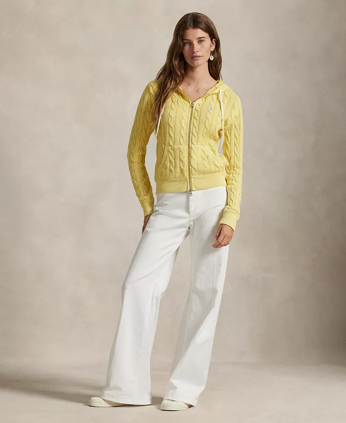 Polo Ralph Lauren Women's Cable-Knit Cotton Full-Zip Hoodie Sweatshirt Women's Fashion Shoes & Accessories