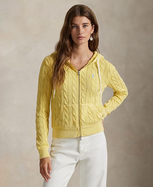 Polo Ralph Lauren Women's Cable-Knit Cotton Full-Zip Hoodie Sweatshirt Women's Fashion Shoes & Accessories