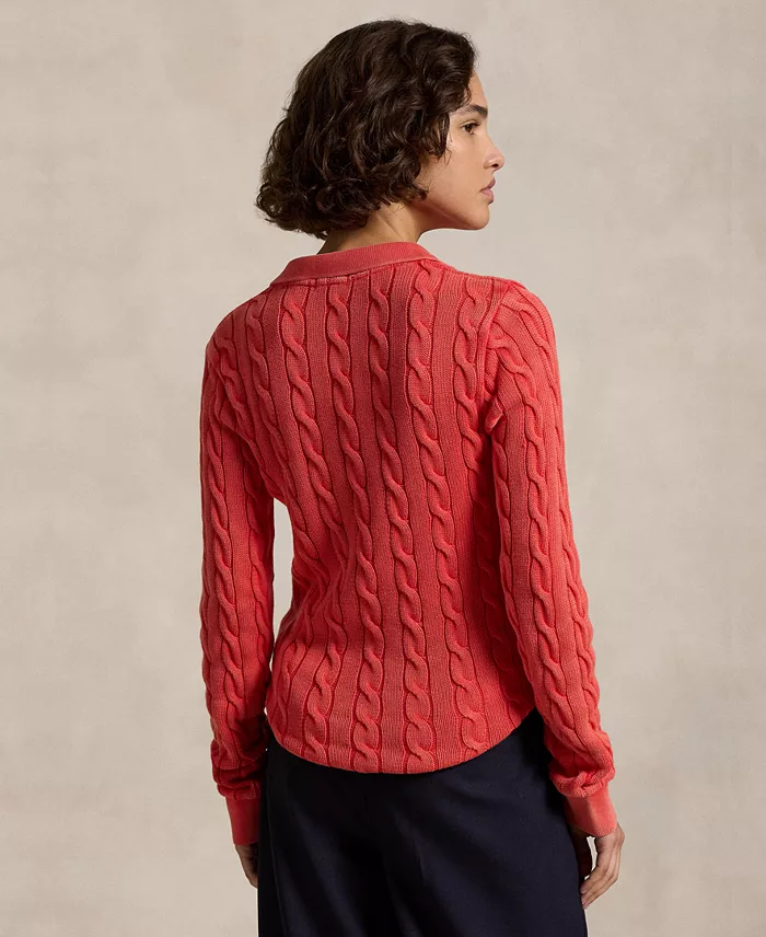 Polo Ralph Lauren Women's Cable-Knit Cotton Long-Sleeve Polo Shirt Sweater Women's Fashion Shoes & Accessories