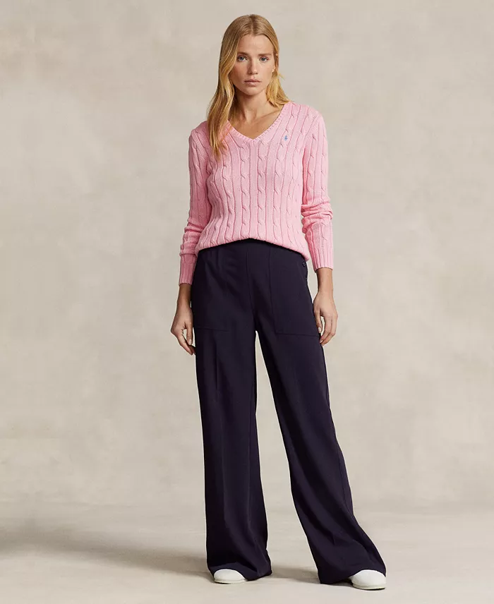 Polo Ralph Lauren Women's Cable-Knit Cotton V-Neck Sweater Women's Fashion Shoes & Accessories