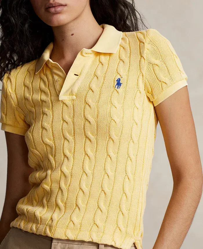 Polo Ralph Lauren Women's Cable-Knit Polo Shirt Women's Fashion Shoes & Accessories