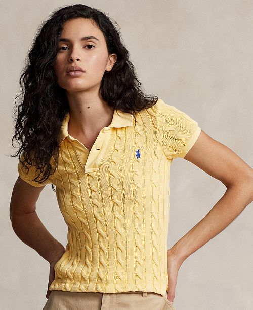Polo Ralph Lauren Women's Cable-Knit Polo Shirt Women's Fashion Shoes & Accessories