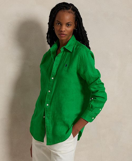 Polo Ralph Lauren Women's Classic-Fit 100% Linen Shirt Women's Fashion Shoes & Accessories