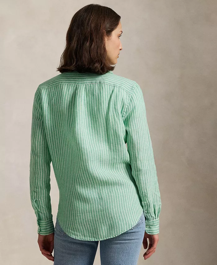 Polo Ralph Lauren Women's Classic-Fit Striped 100% Linen Shirt Women's Fashion Shoes & Accessories
