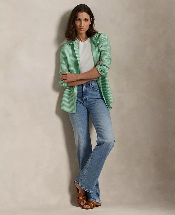 Polo Ralph Lauren Women's Classic-Fit Striped 100% Linen Shirt Women's Fashion Shoes & Accessories