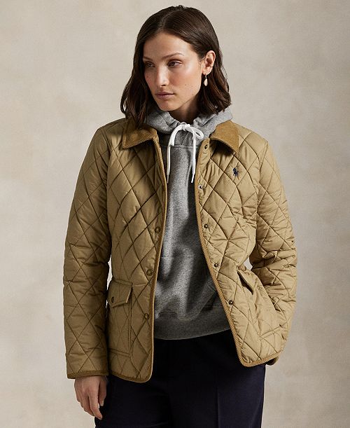 Polo Ralph Lauren Women's Corduroy-Trim Quilted Barn Jacket Women's Fashion Shoes & Accessories