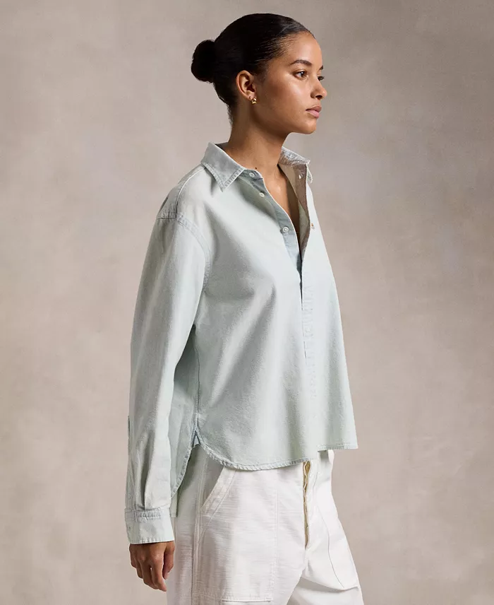 Polo Ralph Lauren Women's Cropped Boxy Chambray Shirt Women's Fashion Shoes & Accessories