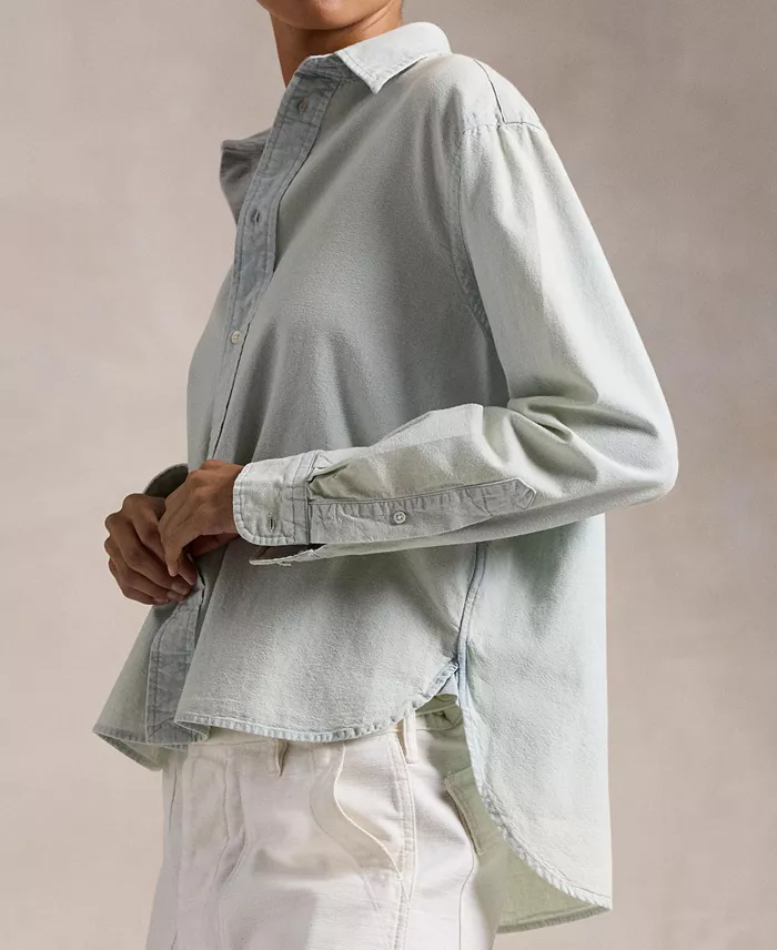 Polo Ralph Lauren Women's Cropped Boxy Chambray Shirt Women's Fashion Shoes & Accessories