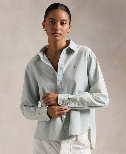 Polo Ralph Lauren Women's Cropped Boxy Chambray Shirt Women's Fashion Shoes & Accessories