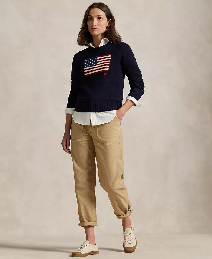 Polo Ralph Lauren Women's Flag Cotton Crewneck Sweater Women's Fashion Shoes & Accessories