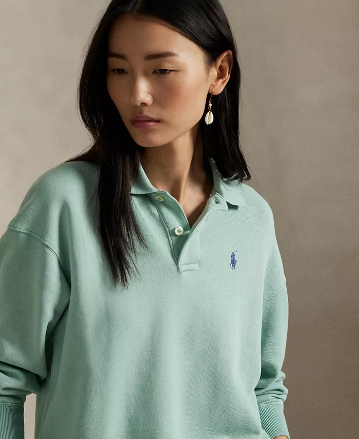 Polo Ralph Lauren Women's Lightweight Fleece Long-Sleeve Polo Sweatshirt Women's Fashion Shoes & Accessories