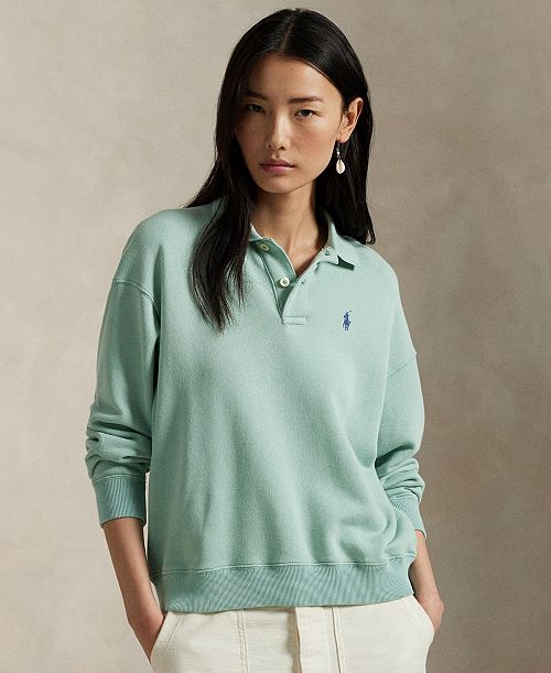 Polo Ralph Lauren Women's Lightweight Fleece Long-Sleeve Polo Sweatshirt Women's Fashion Shoes & Accessories