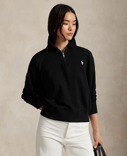 Polo Ralph Lauren Women's Lightweight Fleece Quarter-Zip Sweatshirt Women's Fashion Shoes & Accessories