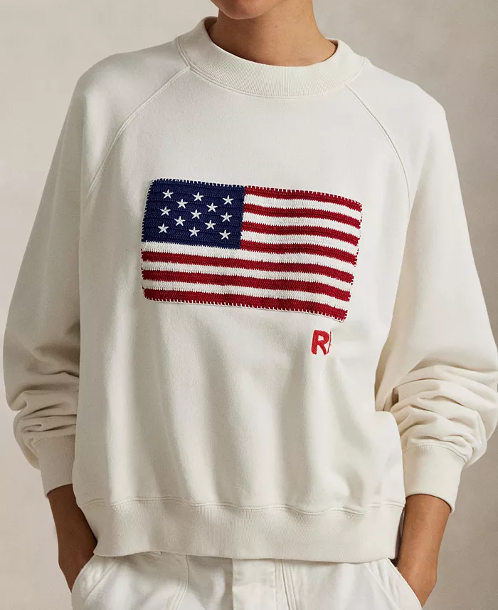 Polo Ralph Lauren Women's Logo Flag French Terry Crewneck Women's Fashion Shoes & Accessories