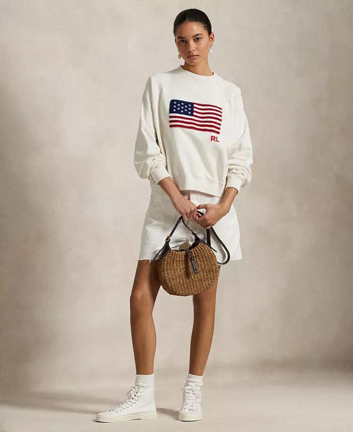 Polo Ralph Lauren Women's Logo Flag French Terry Crewneck Women's Fashion Shoes & Accessories