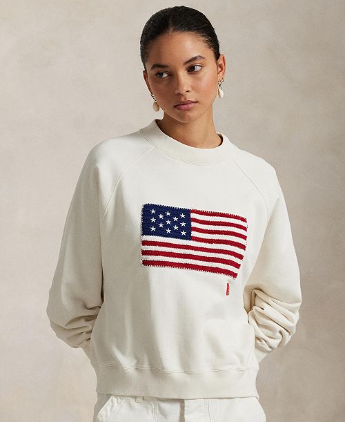 Polo Ralph Lauren Women's Logo Flag French Terry Crewneck Women's Fashion Shoes & Accessories