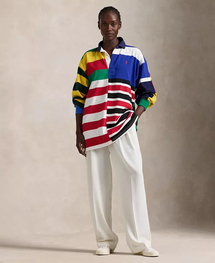 Polo Ralph Lauren Women's Patchwork-Stripe Jersey Rugby Shirt Women's Fashion Shoes & Accessories