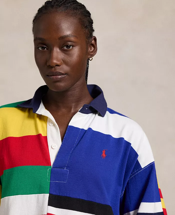 Polo Ralph Lauren Women's Patchwork-Stripe Jersey Rugby Shirt Women's Fashion Shoes & Accessories