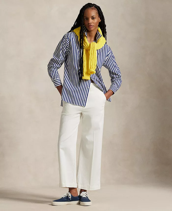 Polo Ralph Lauren Women's Relaxed-Fit Striped Cotton Shirt Women's Fashion Shoes & Accessories