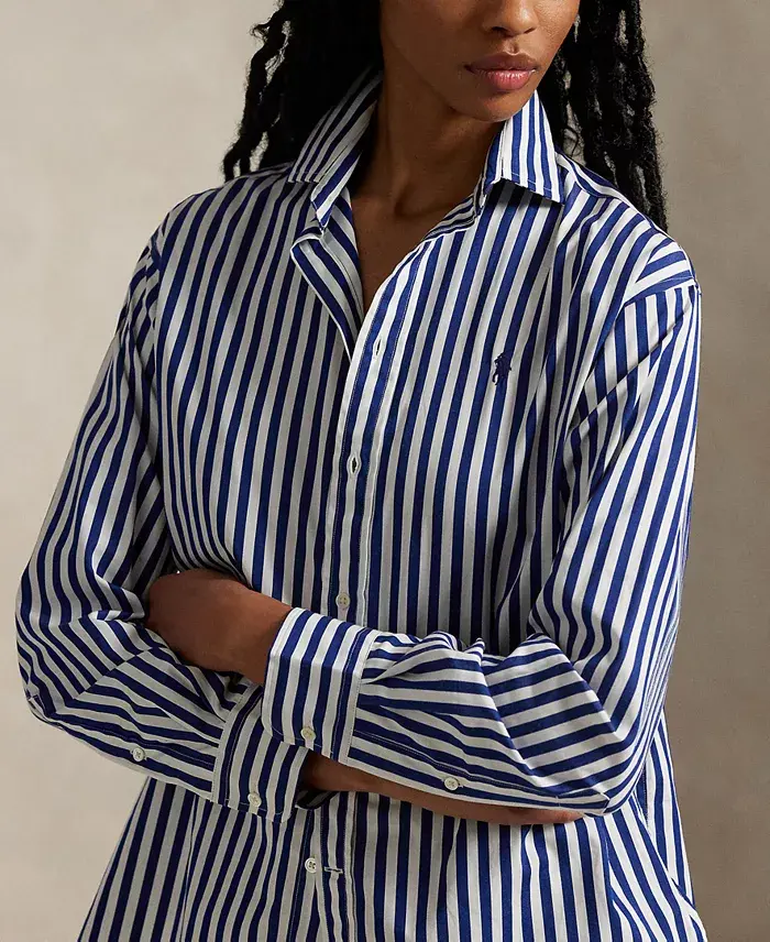 Polo Ralph Lauren Women's Relaxed-Fit Striped Cotton Shirt Women's Fashion Shoes & Accessories