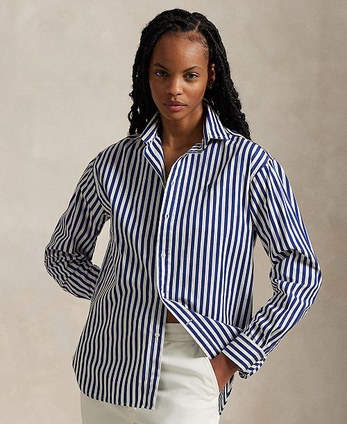 Polo Ralph Lauren Women's Relaxed-Fit Striped Cotton Shirt Women's Fashion Shoes & Accessories