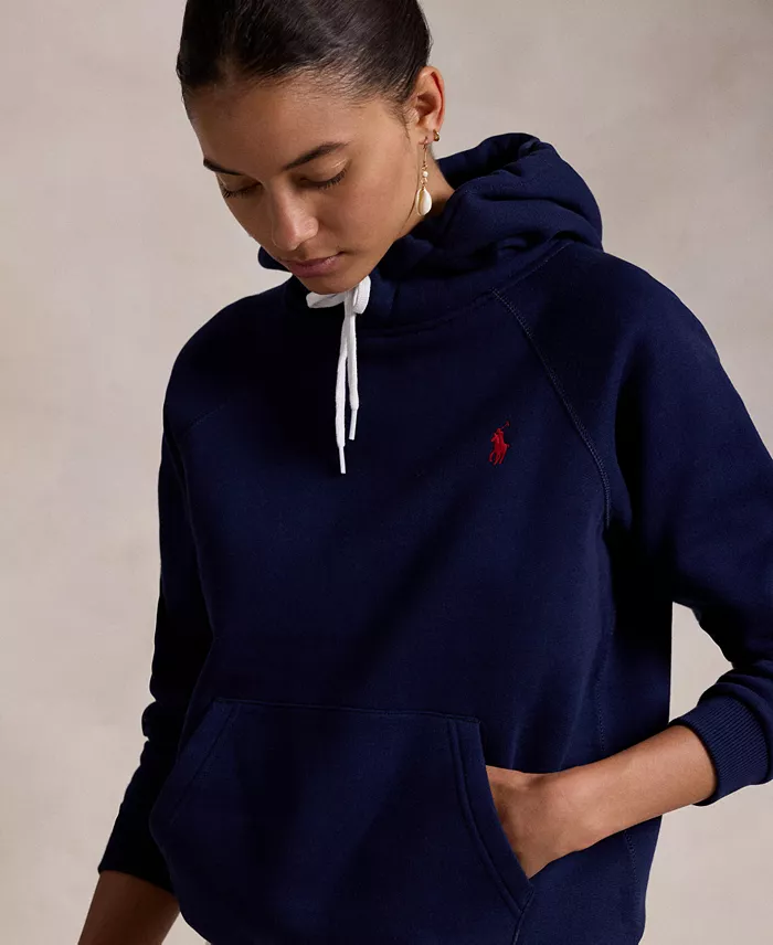Polo Ralph Lauren Women's Shrunken Fit Fleece Hoodie Sweatshirt Women's Fashion Shoes & Accessories