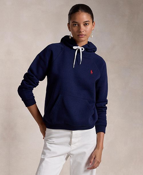 Polo Ralph Lauren Women's Shrunken Fit Fleece Hoodie Sweatshirt Women's Fashion Shoes & Accessories