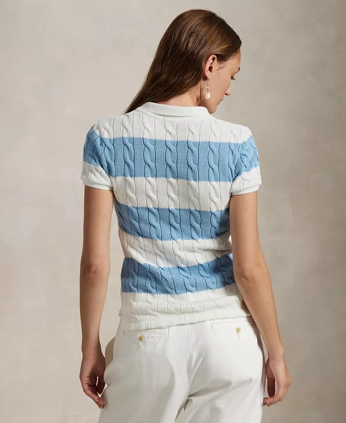 Polo Ralph Lauren Women's Slim-Fit Cable-Knit Polo Shirt Women's Fashion Shoes & Accessories
