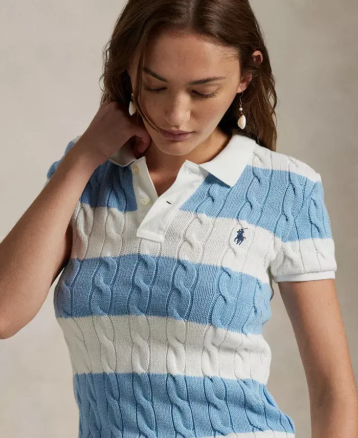 Polo Ralph Lauren Women's Slim-Fit Cable-Knit Polo Shirt Women's Fashion Shoes & Accessories