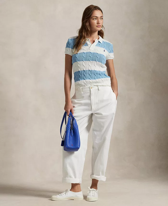 Polo Ralph Lauren Women's Slim-Fit Cable-Knit Polo Shirt Women's Fashion Shoes & Accessories