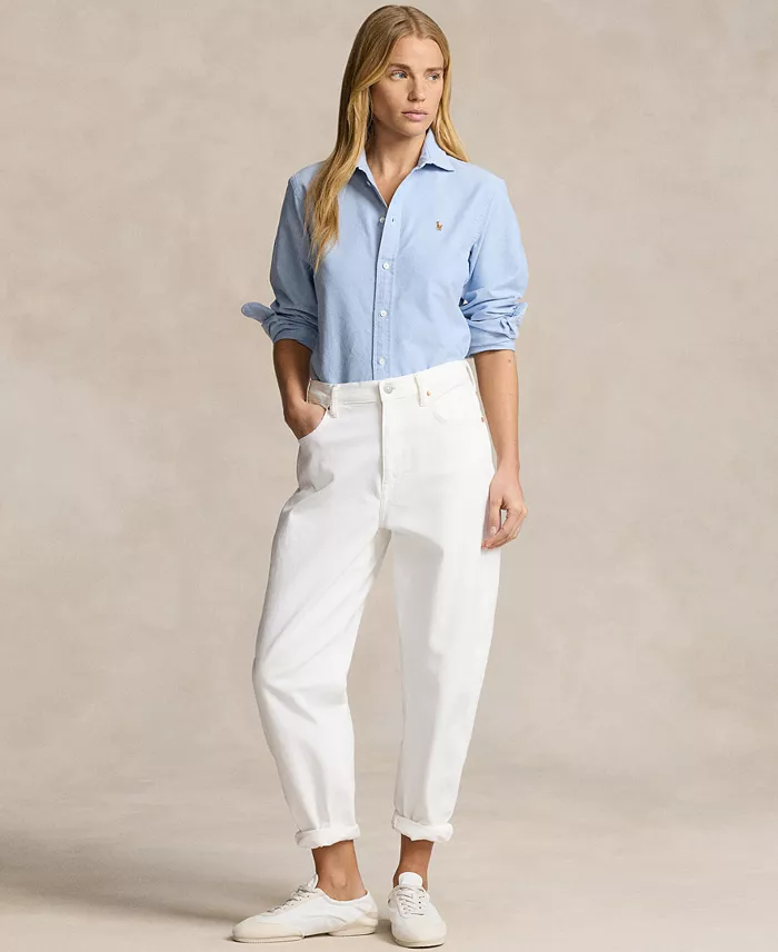 Polo Ralph Lauren Women's Slim-Fit Striped Oxford Shirt Women's Fashion Shoes & Accessories