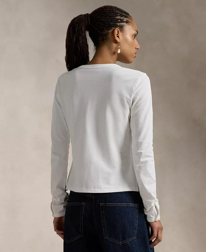 Polo Ralph Lauren Women's Stretch Mesh Cotton Crewneck Cardigan Top Women's Fashion Shoes & Accessories