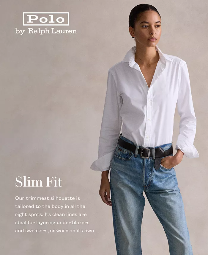 Polo Ralph Lauren Women's Stretch Slim Fit Oxford Shirt Women's Fashion Shoes & Accessories