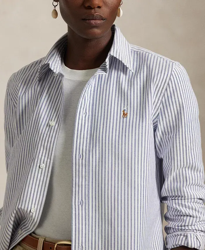 Polo Ralph Lauren Women's Stretch Slim Fit Striped Oxford Shirt Women's Fashion Shoes & Accessories