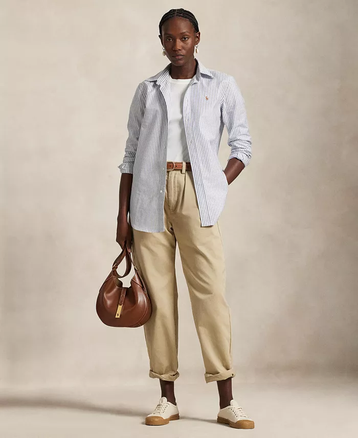 Polo Ralph Lauren Women's Stretch Slim Fit Striped Oxford Shirt Women's Fashion Shoes & Accessories