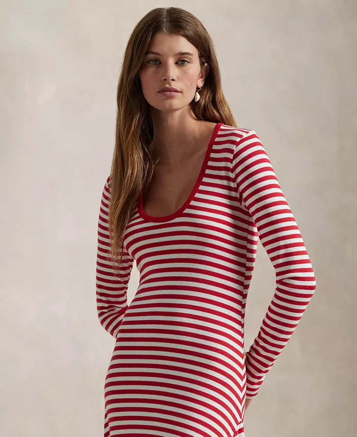Polo Ralph Lauren Women's Striped Scoopneck Dress Women's Fashion Shoes & Accessories