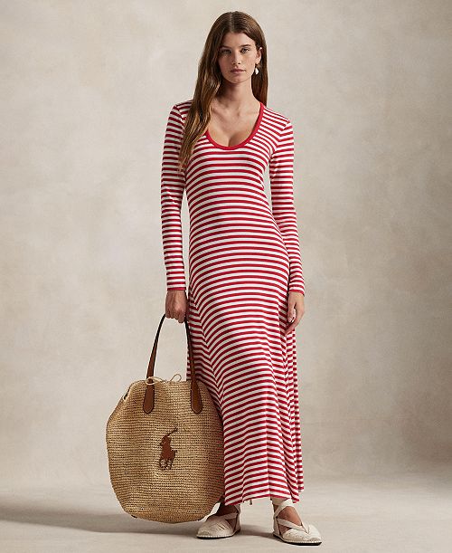 Polo Ralph Lauren Women's Striped Scoopneck Dress Women's Fashion Shoes & Accessories