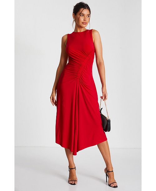 QUIZ Women's ITY Ruched Detail Midi Dress Women's Fashion Shoes & Accessories