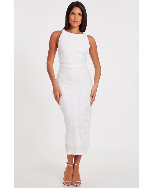 QUIZ Women's Jaquard Maxi Dress With Twist Strap Women's Fashion Shoes & Accessories