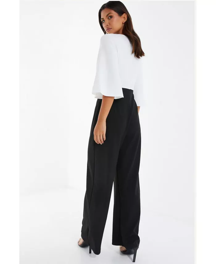 QUIZ Women's Two Toned Scuba Crepe Jumpsuit Women's Fashion Shoes & Accessories